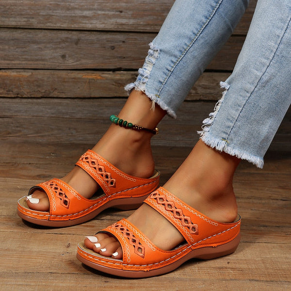Damen Orthopädische Keilsandalen | Komfort-Sandalen mit ergonomischem Fußbett & verstellbaren Riemen | Sommerschuhe