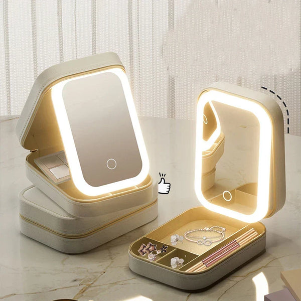 GlamBox™ - LED Dreifarbiger Verstellbarer Make-up-Spiegelcase