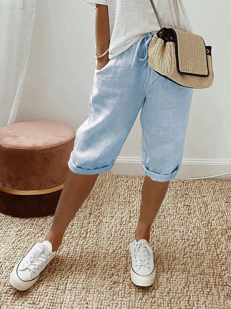 Damen Jogger-Shorts aus Baumwolle-Leinen | Leicht & atmungsaktiv mit bequemem Bund | Relaxed Fit | Sommer Freizeit & Urlaub