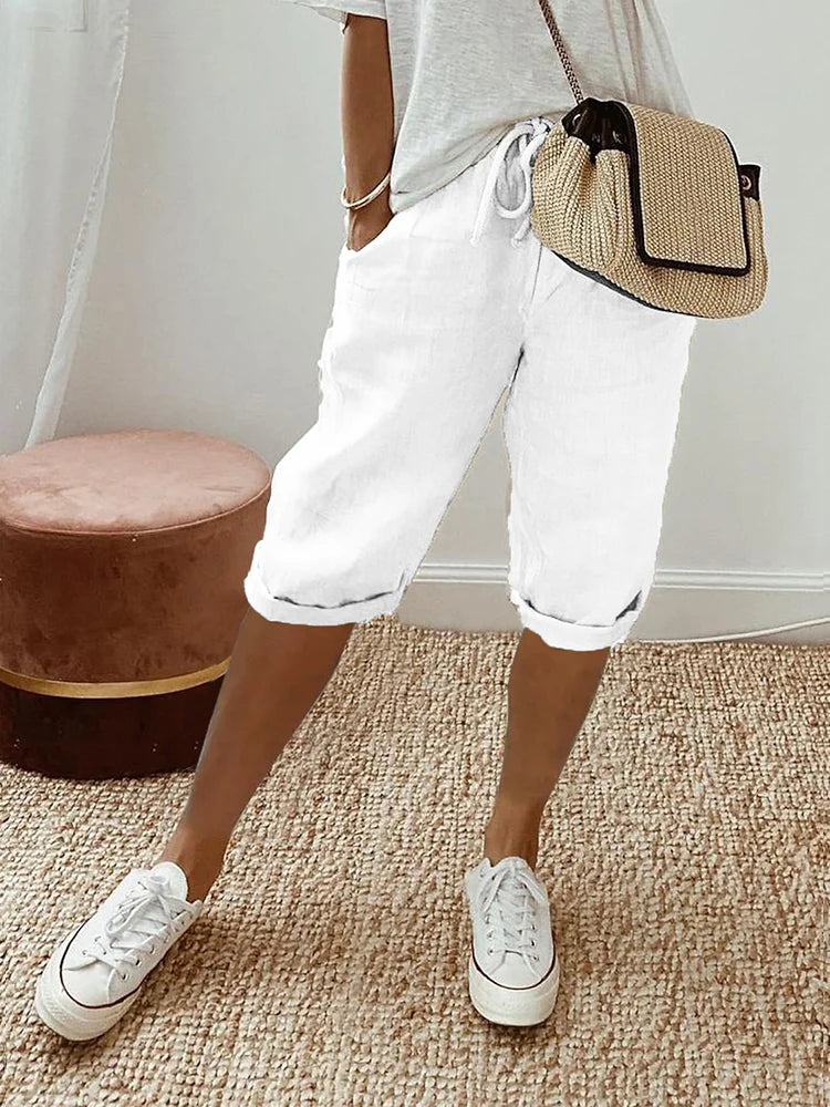 Damen Jogger-Shorts aus Baumwolle-Leinen | Leicht & atmungsaktiv mit bequemem Bund | Relaxed Fit | Sommer Freizeit & Urlaub