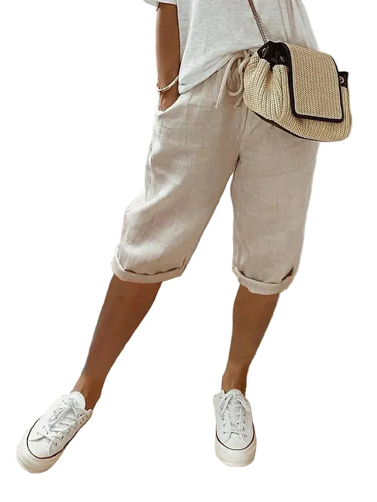 Damen Jogger-Shorts aus Baumwolle-Leinen | Leicht & atmungsaktiv mit bequemem Bund | Relaxed Fit | Sommer Freizeit & Urlaub