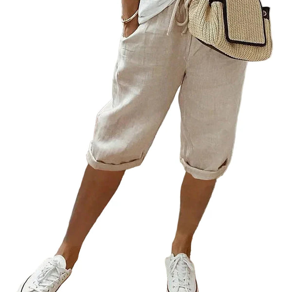 Damen Jogger-Shorts aus Baumwolle-Leinen | Leicht & atmungsaktiv mit bequemem Bund | Relaxed Fit | Sommer Freizeit & Urlaub