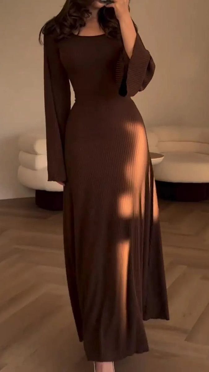 Elegantes Bodycon Maxikleid mit Schnür-Taille | flatternde Ärmel & ausgestellter Rock | figurbetont & bequem | S–XL