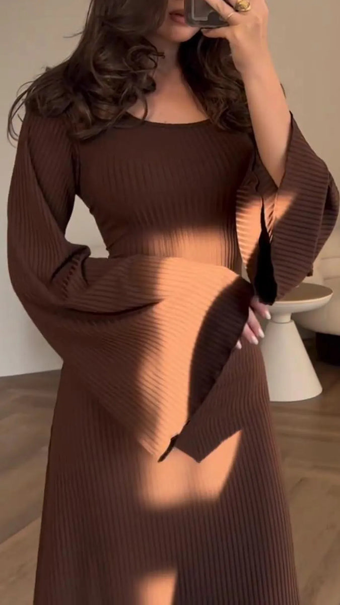 Elegantes Bodycon Maxikleid mit Schnür-Taille | flatternde Ärmel & ausgestellter Rock | figurbetont & bequem | S–XL