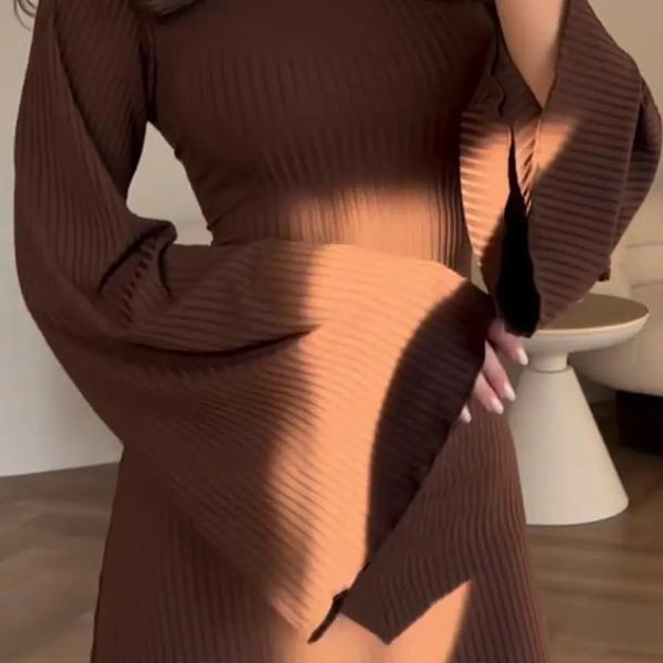 Elegantes Bodycon Maxikleid mit Schnür-Taille | flatternde Ärmel & ausgestellter Rock | figurbetont & bequem | S–XL