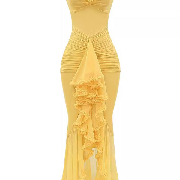 Anabella | Spaghetti-Träger Rüschen Maxikleid