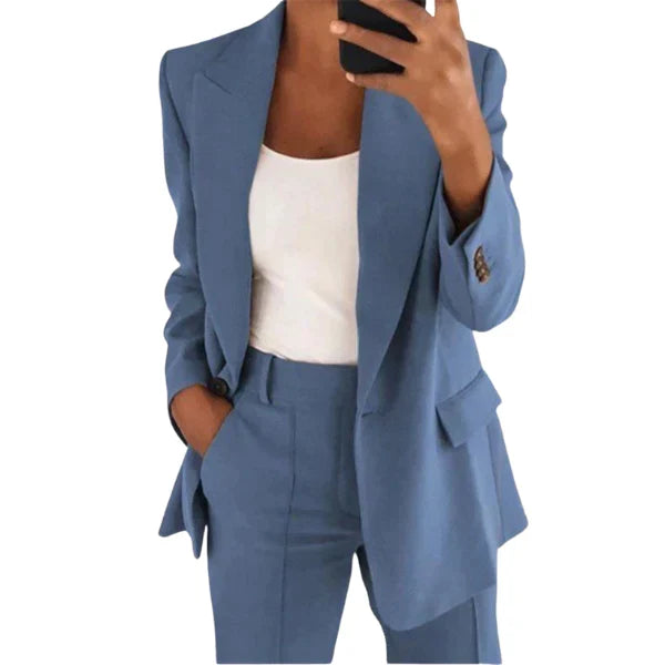Damen Blazer Set 2-teilig | Blazer-Jacke + Hose im Regular Fit | Elegant & bequem fürs Büro, Meetings & Alltag