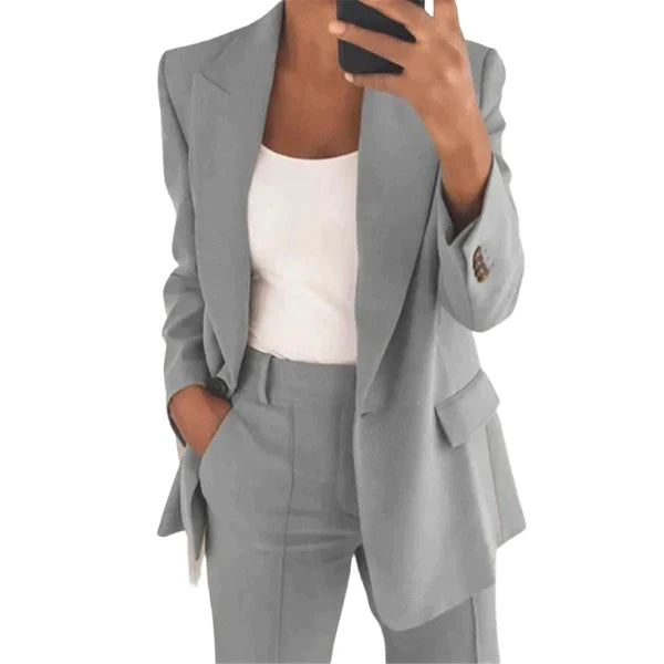 Damen Blazer Set 2-teilig | Blazer-Jacke + Hose im Regular Fit | Elegant & bequem fürs Büro, Meetings & Alltag
