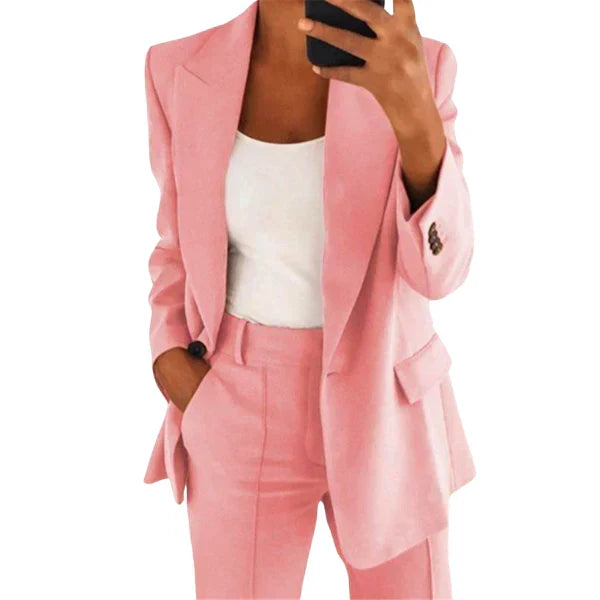 Damen Blazer Set mit Hose | Eleganter Business Zweiteiler aus pflegeleichtem Material | S–5XL für Büro & Anlass