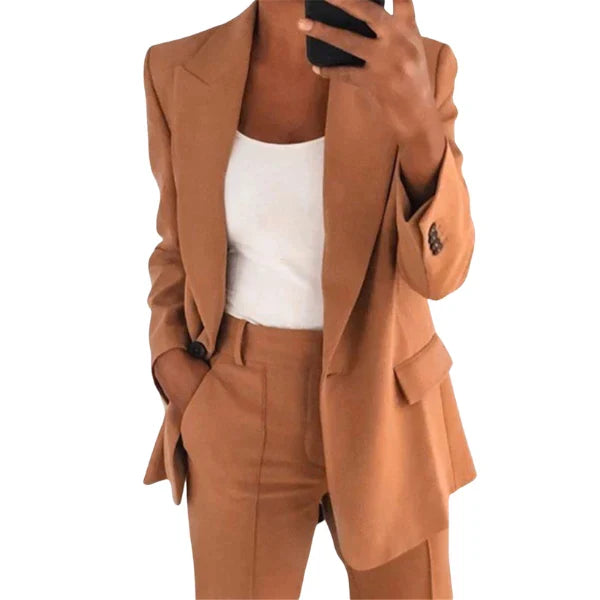 Damen Blazer Set mit Hose | Eleganter Business Zweiteiler aus pflegeleichtem Material | S–5XL für Büro & Anlass