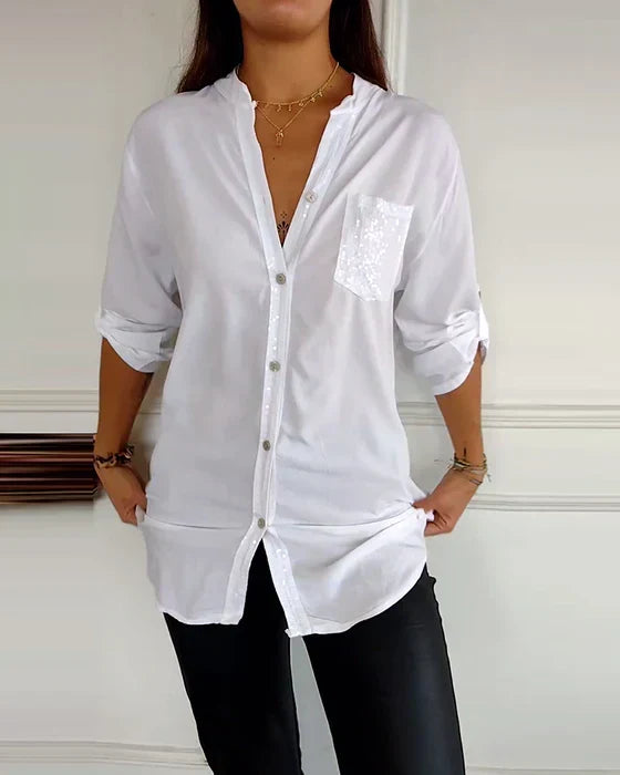 Damen Top mit Knöpfen & Pailletten | Weiche, atmungsaktive Stofftextur | Lässig-chic, schmeichelnde Passform