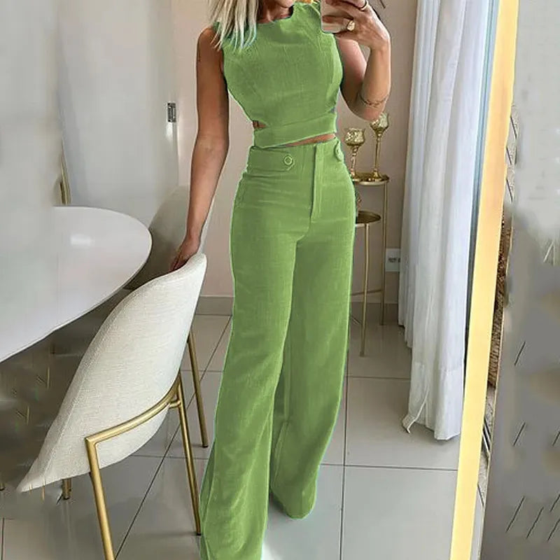 Leiane™ - Elegantes Cropped Top mit hoher Taille und langer Hose Anzug