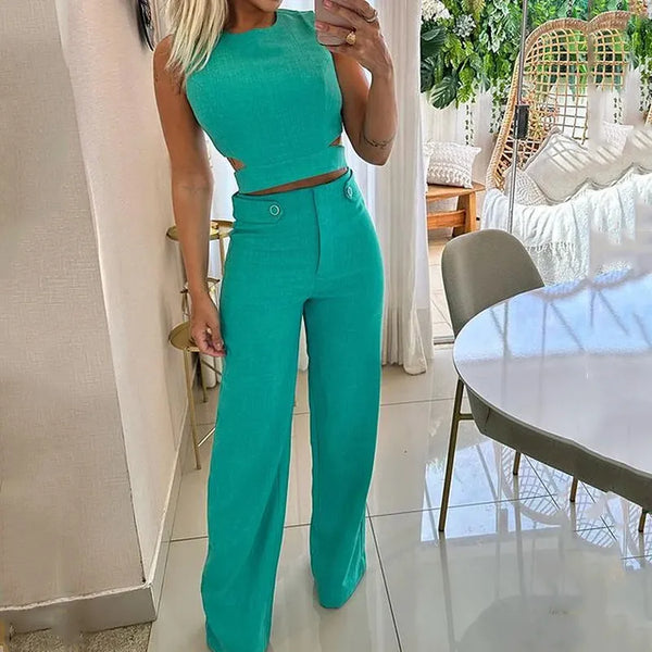 Leiane™ - Elegantes Cropped Top mit hoher Taille und langer Hose Anzug