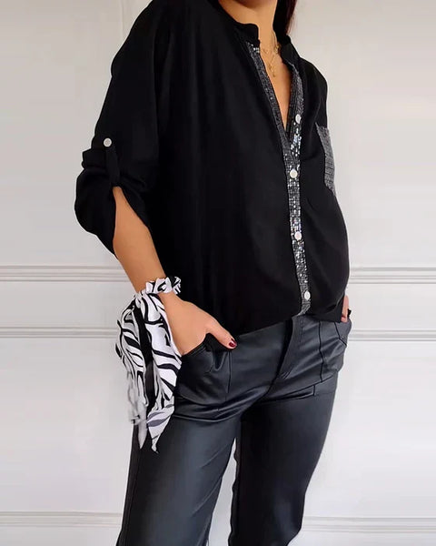 Damen Top mit Knöpfen & Pailletten | Weiche, atmungsaktive Stofftextur | Lässig-chic, schmeichelnde Passform