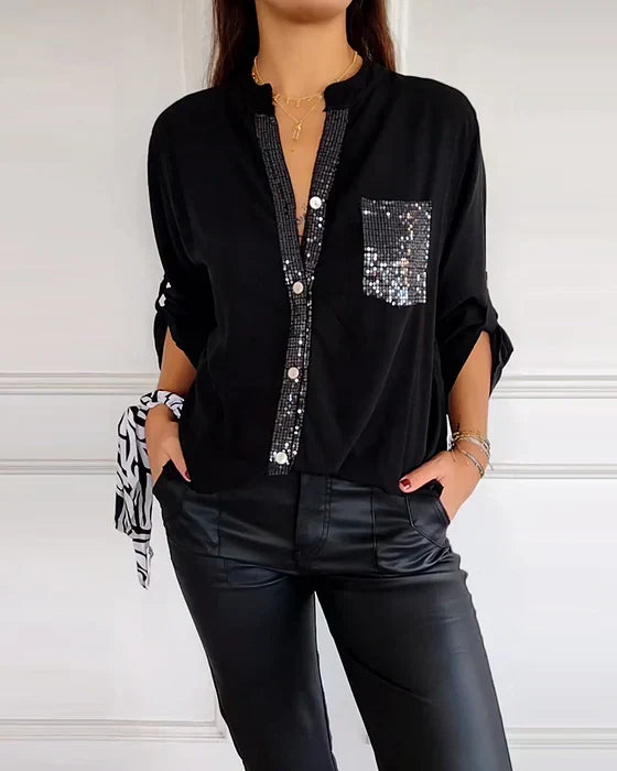 Damen Top mit Knöpfen & Pailletten | Weiche, atmungsaktive Stofftextur | Lässig-chic, schmeichelnde Passform