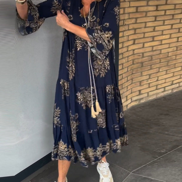 Manuela Lässiges Vintage-Kleid mit V-Ausschnitt