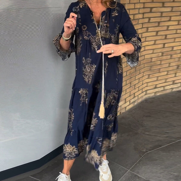 Manuela Lässiges Vintage-Kleid mit V-Ausschnitt