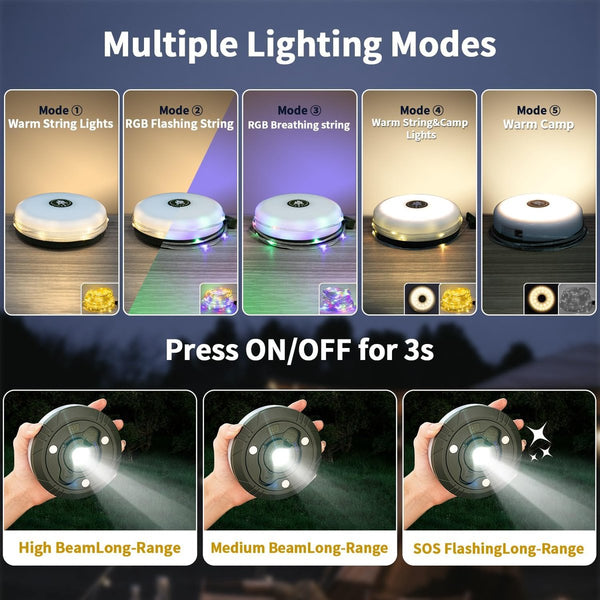 CampLite™ - 4-in-1 Campinglicht mit RGB-Lichterkette & Powerbank
