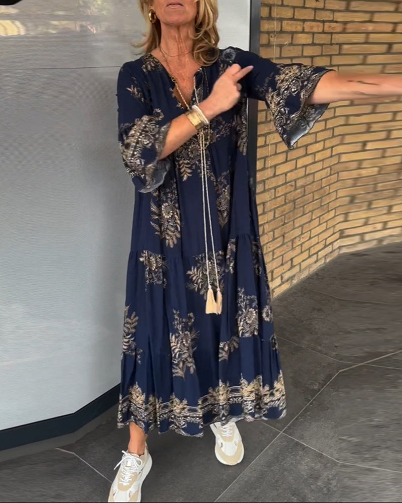 Manuela Lässiges Vintage-Kleid mit V-Ausschnitt