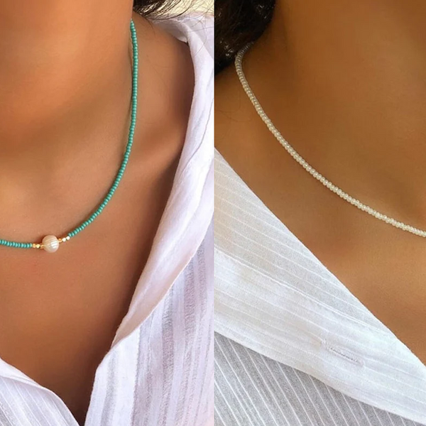 Perlen Halskette Damen handgefertigt | Süßwasserperlen Schmuck elegant | Zeitlose Damen Kette verstellbar