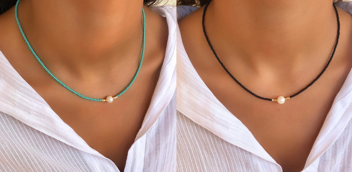 Perlen Halskette Damen handgefertigt | Süßwasserperlen Schmuck elegant | Zeitlose Damen Kette verstellbar