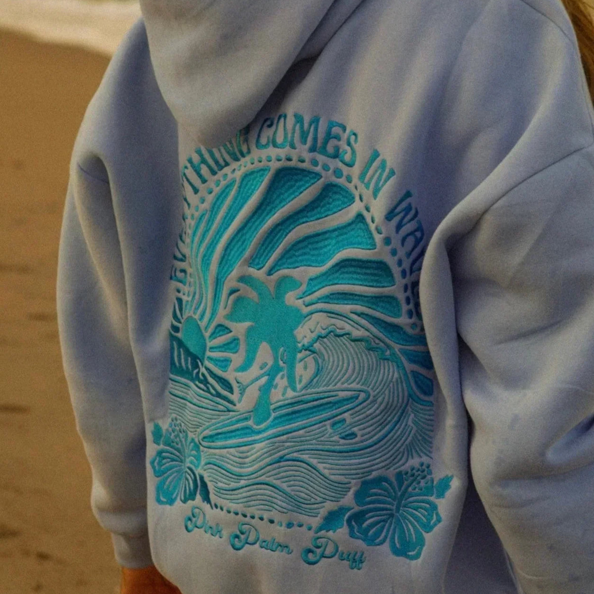 Damen Kapuzenpullover Sommer leicht & weich | Wellen Print Hoodie atmungsaktiv | Freizeit & Strand Sweatshirt für laue Abende