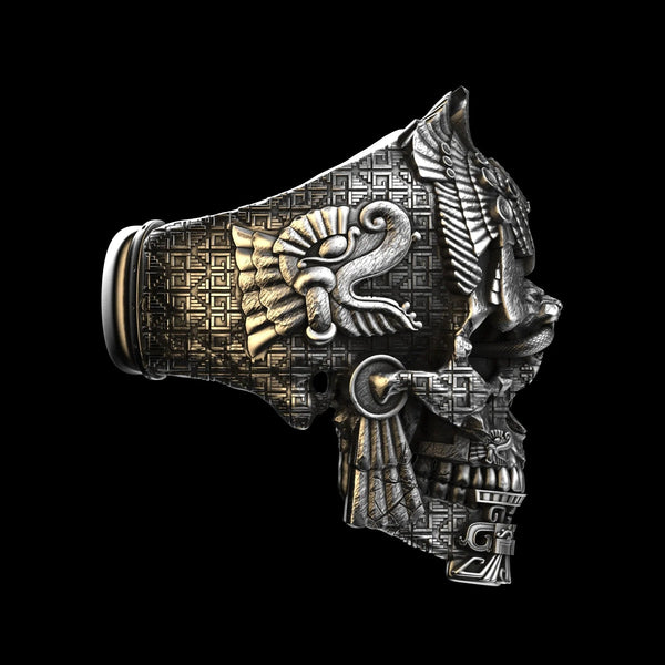 Herren Totenkopf Ring aus 925 Sterling Silber | Handgefertigter Statement Ring | Markantes Maya-inspiriertes Design