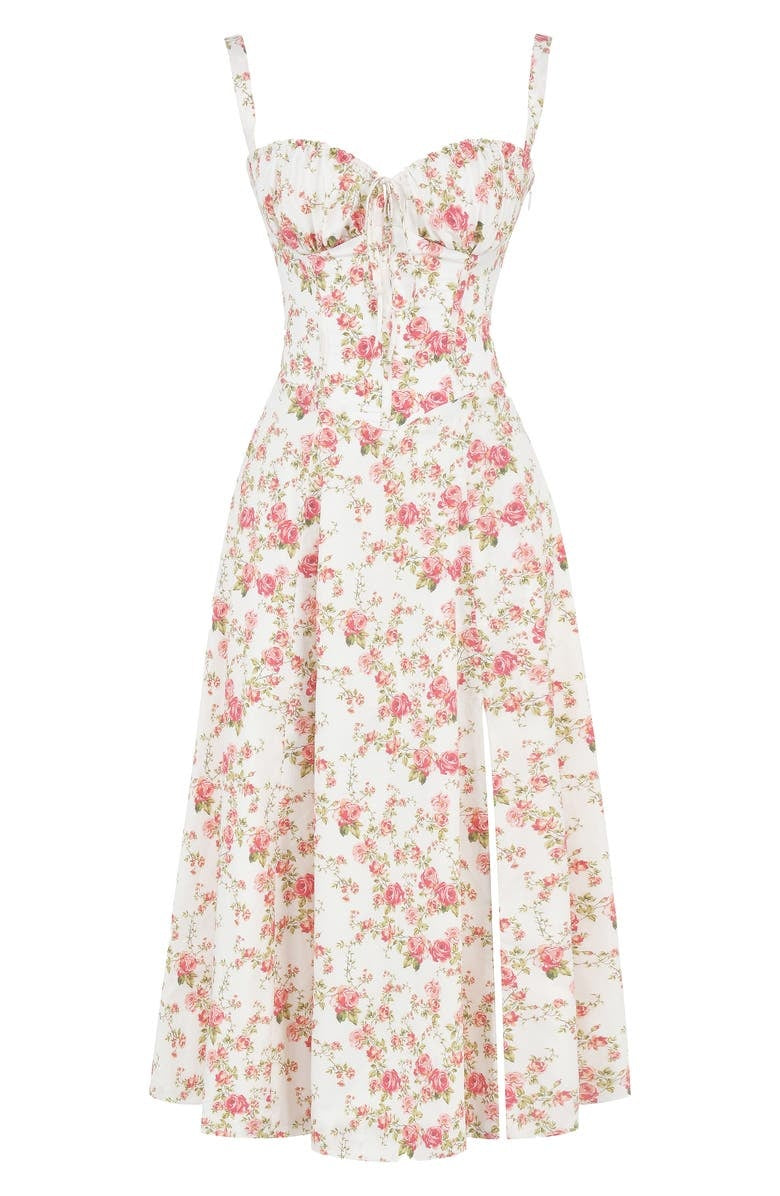 Damen Florales Maxi-Kleid | Elegantes Neckholder Kleid mit Rückenschnürung & Seitenschlitz | Sommerkleid