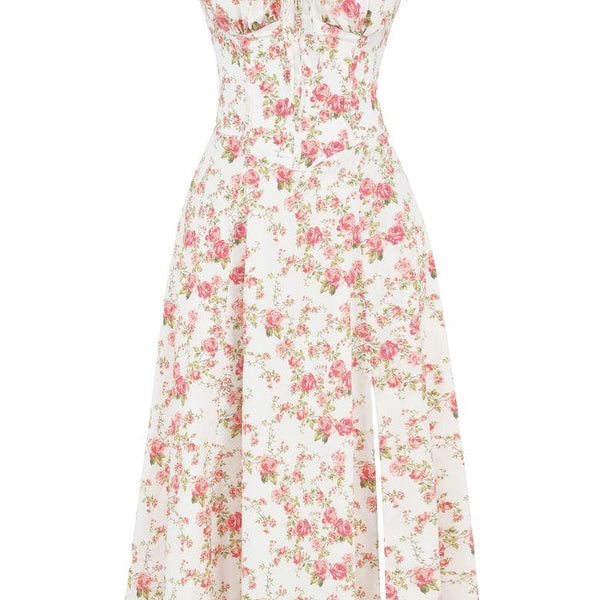 Damen Florales Maxi-Kleid | Elegantes Neckholder Kleid mit Rückenschnürung & Seitenschlitz | Sommerkleid