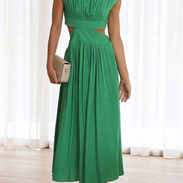 Sommer Midi-Kleid mit Rollkragen & Taillen-Cut-Out | figurbetont & elegant | ärmellos | vielseitig für Alltag & Abend