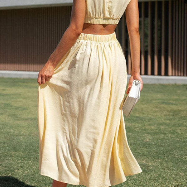Sommer Midi-Kleid mit Rollkragen & Taillen-Cut-Out | figurbetont & elegant | ärmellos | vielseitig für Alltag & Abend