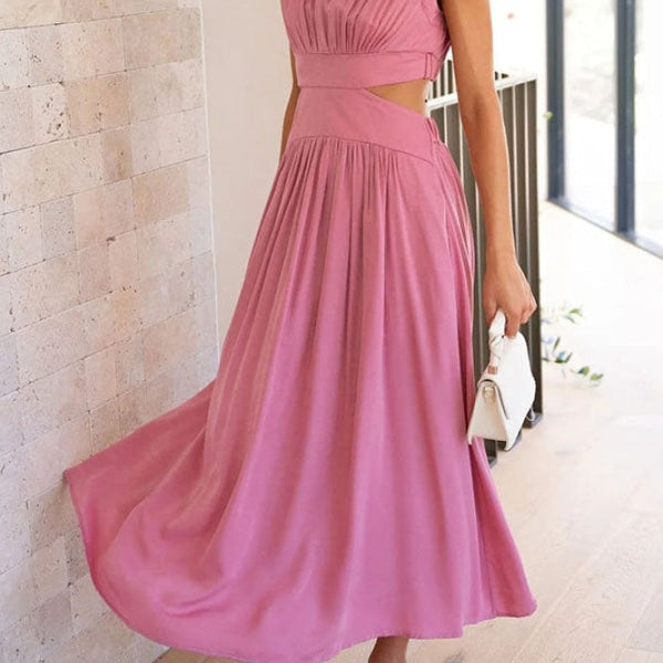 Sommer Midi-Kleid mit Rollkragen & Taillen-Cut-Out | figurbetont & elegant | ärmellos | vielseitig für Alltag & Abend