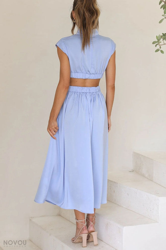 Sommer Midi-Kleid mit Rollkragen & Taillen-Cut-Out | figurbetont & elegant | ärmellos | vielseitig für Alltag & Abend