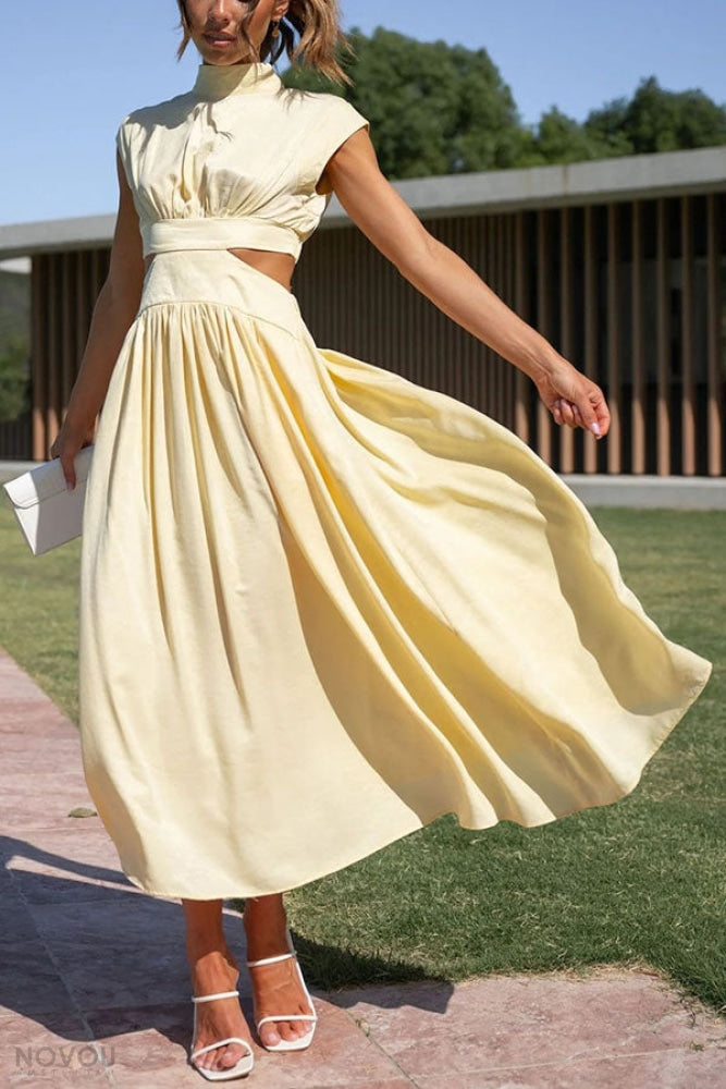 Sommer Midi-Kleid mit Rollkragen & Taillen-Cut-Out | figurbetont & elegant | ärmellos | vielseitig für Alltag & Abend