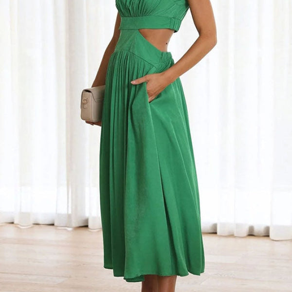 Sommer Midi-Kleid mit Rollkragen & Taillen-Cut-Out | figurbetont & elegant | ärmellos | vielseitig für Alltag & Abend