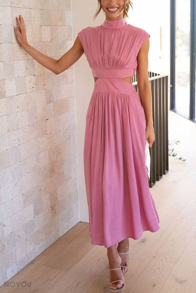 Sommer Midi-Kleid mit Rollkragen & Taillen-Cut-Out | figurbetont & elegant | ärmellos | vielseitig für Alltag & Abend