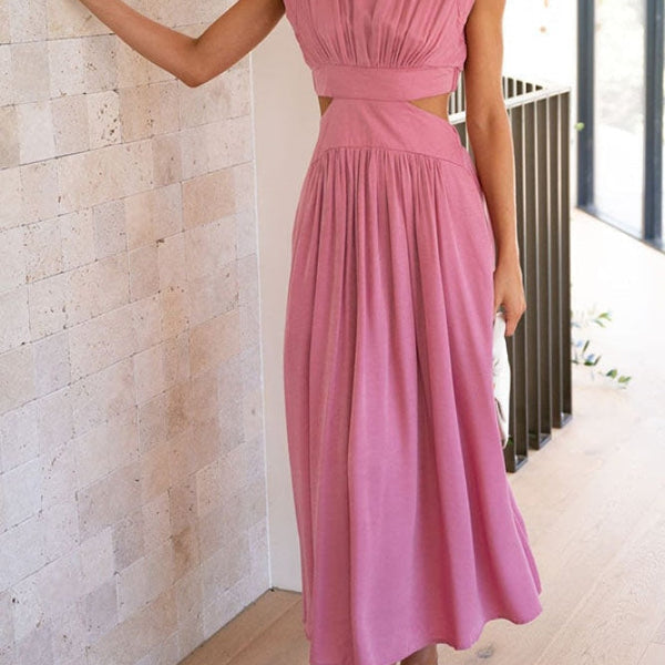 Sommer Midi-Kleid mit Rollkragen & Taillen-Cut-Out | figurbetont & elegant | ärmellos | vielseitig für Alltag & Abend