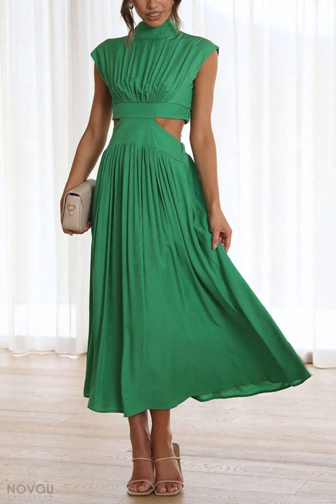 Sommer Midi-Kleid mit Rollkragen & Taillen-Cut-Out | figurbetont & elegant | ärmellos | vielseitig für Alltag & Abend