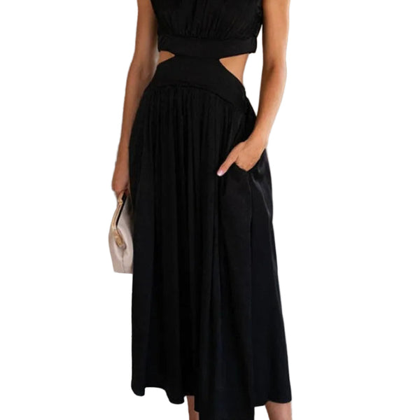 Sommer Midi-Kleid mit Rollkragen & Taillen-Cut-Out | figurbetont & elegant | ärmellos | vielseitig für Alltag & Abend