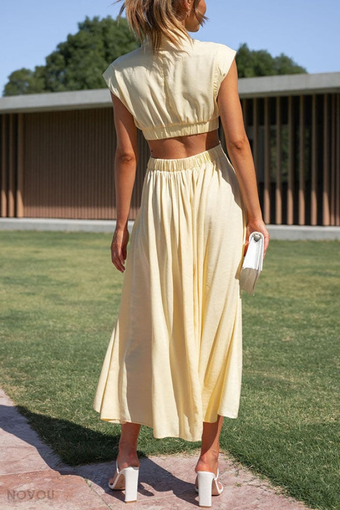 Sommer Midi-Kleid mit Rollkragen & Taillen-Cut-Out | figurbetont & elegant | ärmellos | vielseitig für Alltag & Abend