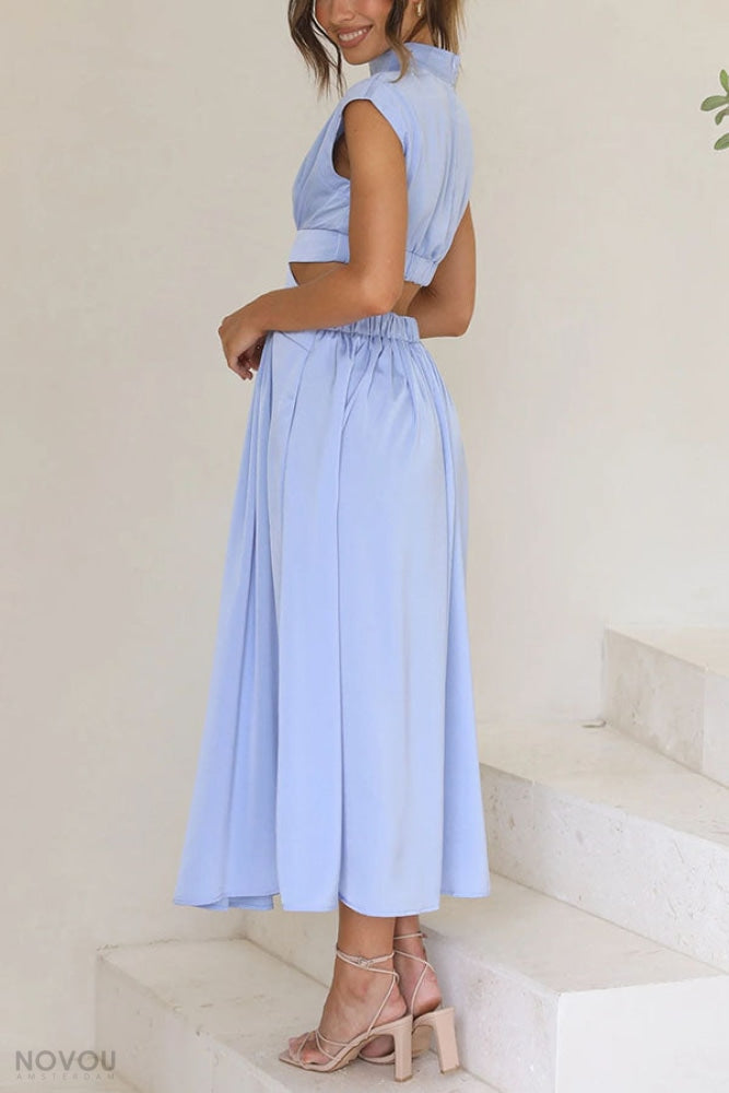 Sommer Midi-Kleid mit Rollkragen & Taillen-Cut-Out | figurbetont & elegant | ärmellos | vielseitig für Alltag & Abend