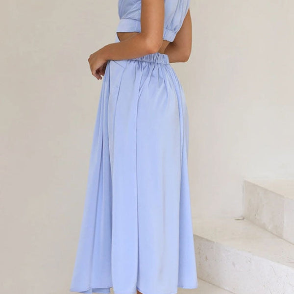 Sommer Midi-Kleid mit Rollkragen & Taillen-Cut-Out | figurbetont & elegant | ärmellos | vielseitig für Alltag & Abend