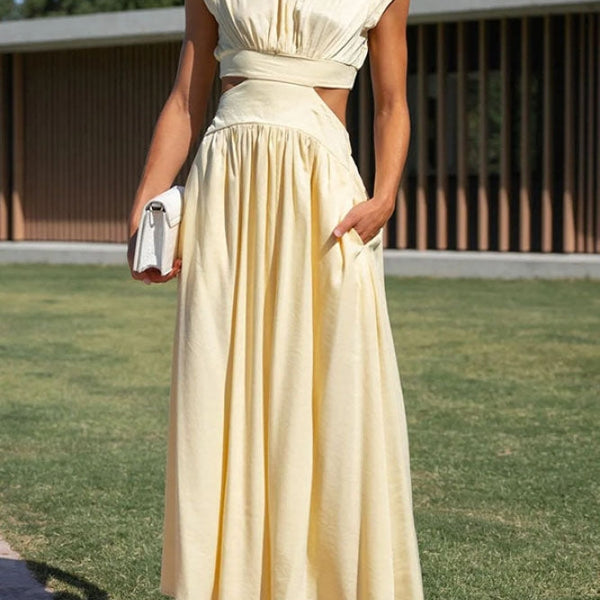 Sommer Midi-Kleid mit Rollkragen & Taillen-Cut-Out | figurbetont & elegant | ärmellos | vielseitig für Alltag & Abend