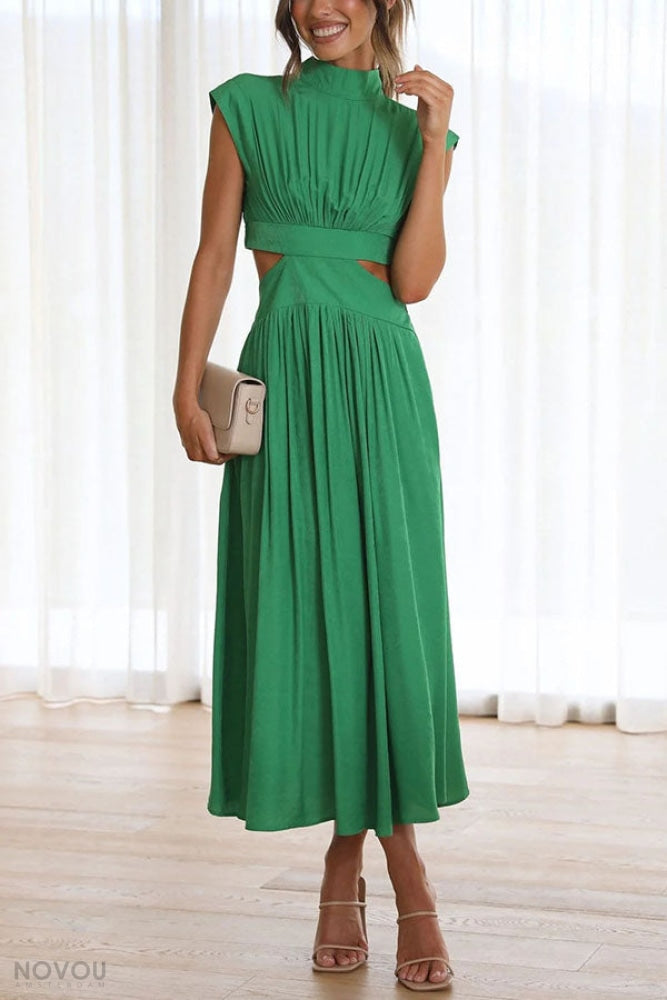 Sommer Midi-Kleid mit Rollkragen & Taillen-Cut-Out | figurbetont & elegant | ärmellos | vielseitig für Alltag & Abend