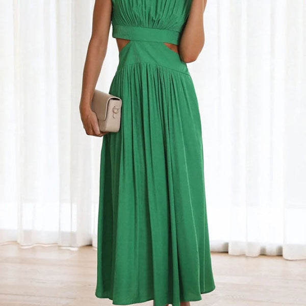 Sommer Midi-Kleid mit Rollkragen & Taillen-Cut-Out | figurbetont & elegant | ärmellos | vielseitig für Alltag & Abend