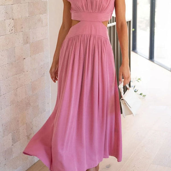Sommer Midi-Kleid mit Rollkragen & Taillen-Cut-Out | figurbetont & elegant | ärmellos | vielseitig für Alltag & Abend