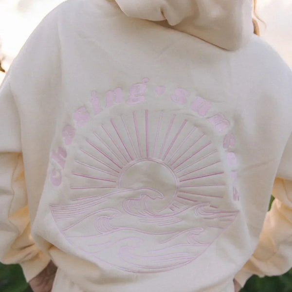 Damen Kapuzenpullover Sommer leicht & weich | Wellen Print Hoodie atmungsaktiv | Freizeit & Strand Sweatshirt für laue Abende