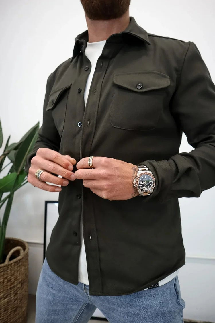 Herren Hemdjacke aus Baumwolle | Taillierter Schnitt mit Brusttaschen & Knopfleiste | Smart Casual