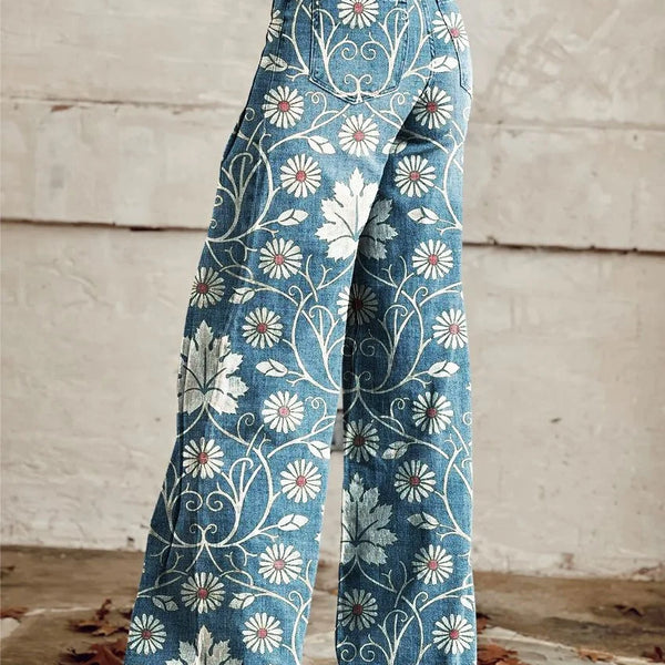 Annett™ Vintage bedruckte lässige Hose mit weiten Beinen