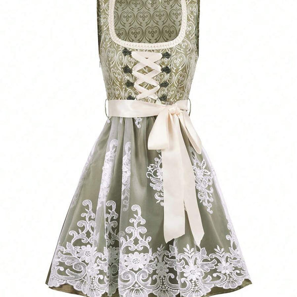 Damen Midi Dirndl mit Spitze & Schürze | Oktoberfest Trachtenkleid | DirndlGlanz